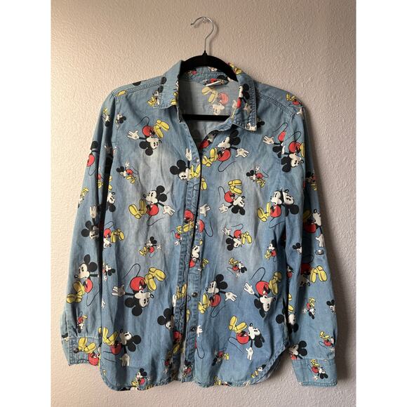 Disney Mickey Mouse Chambray Denim Button-Down Shirt Size 8 UK - Picture 1 of 6